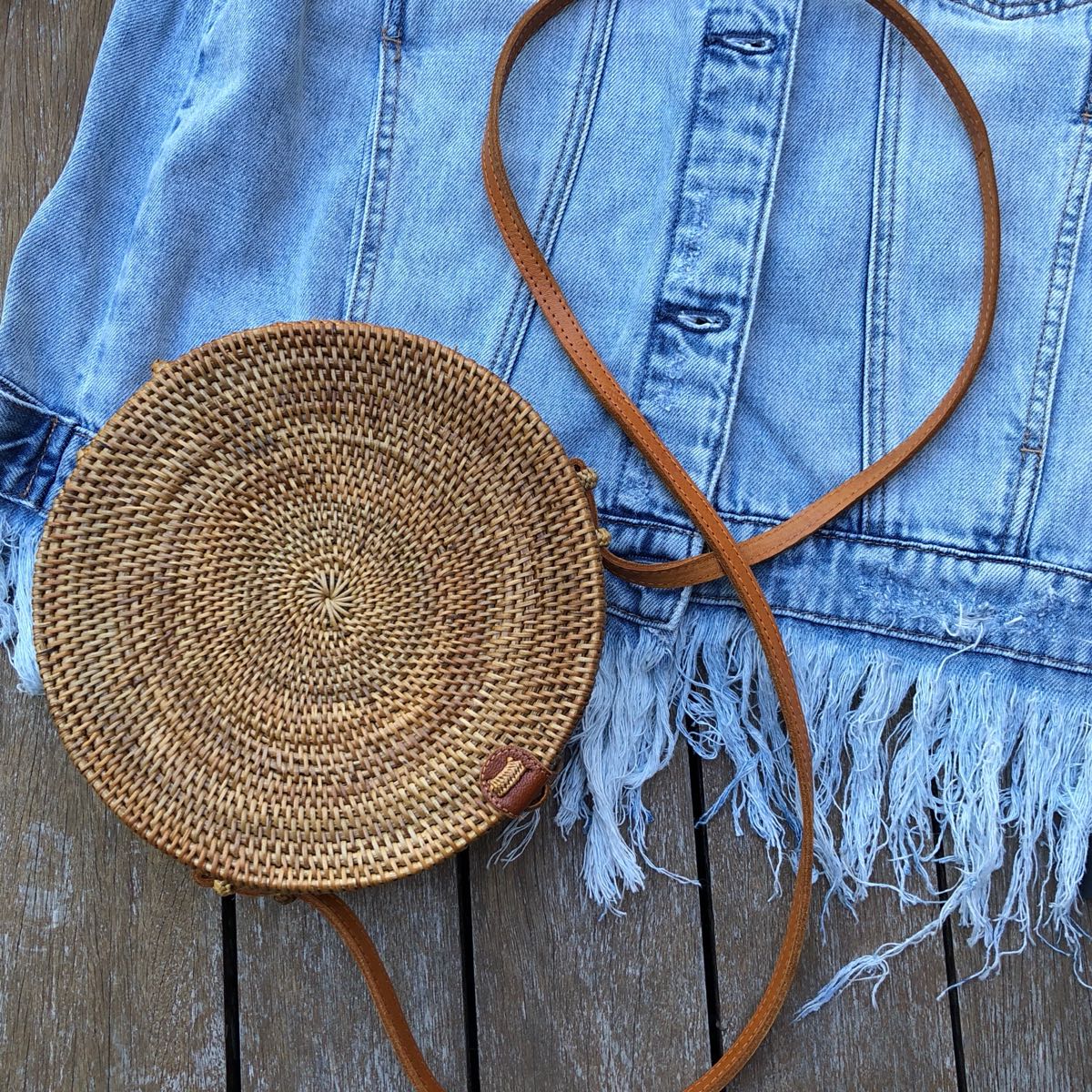 large round rattan bag